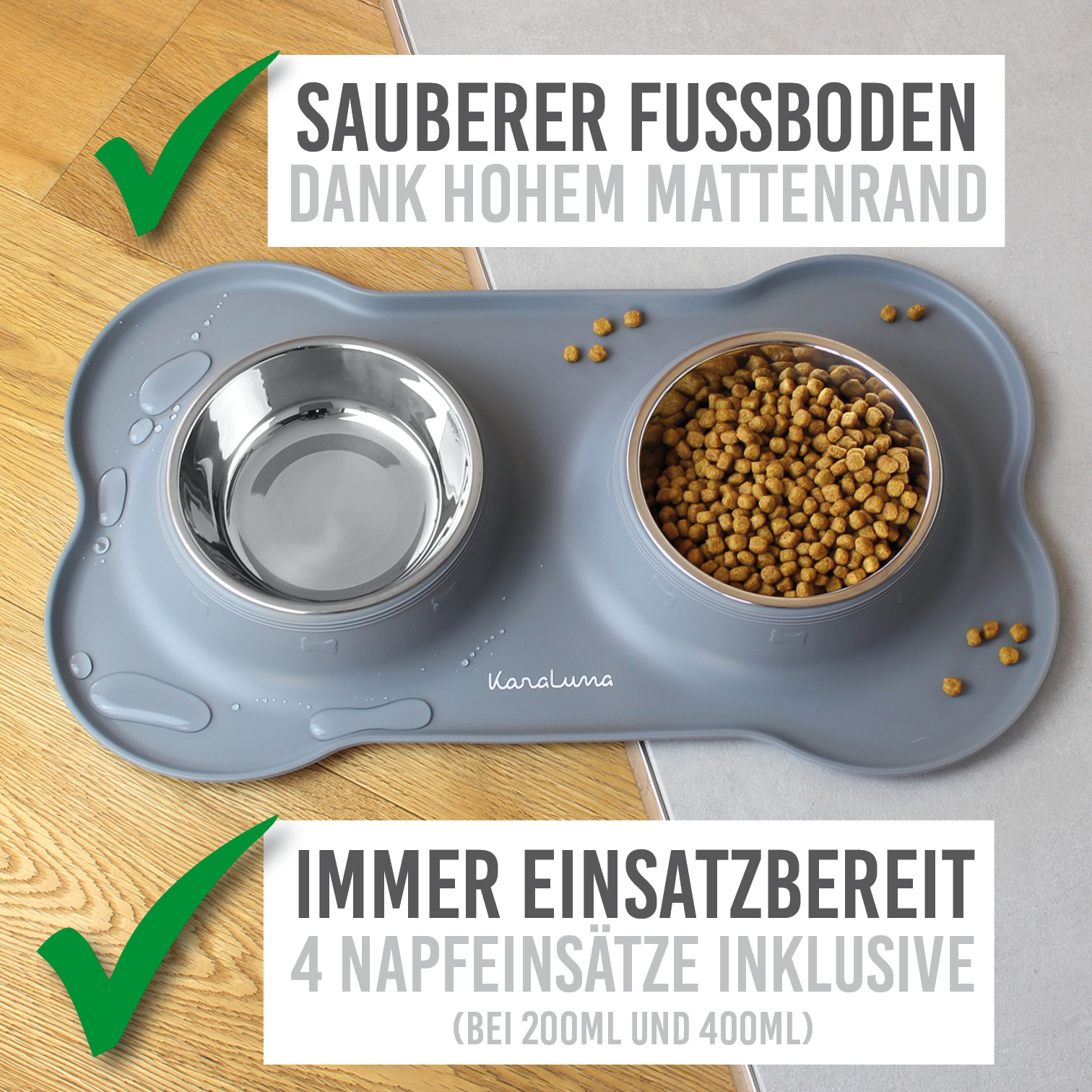 karaluna-napfset-doppelnapf-hundenapf-mit-matte-400-ml-edelstahl image 2