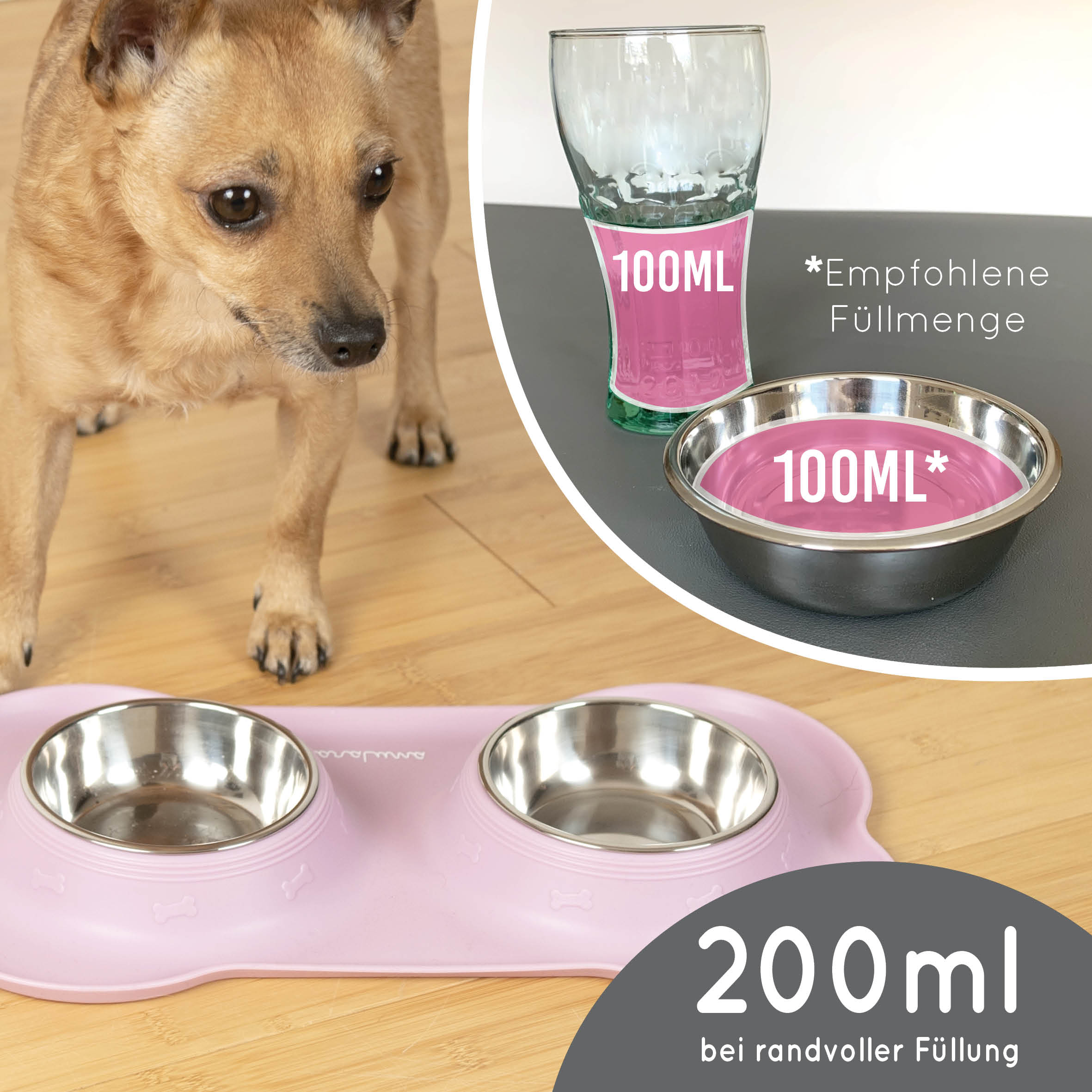 karaluna-napfset-doppelnapf-hundenapf-mit-matte-400-ml-edelstahl image 3